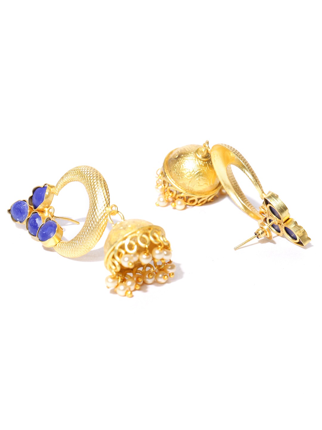 YouBella Gold-Toned  Blue Dome Shaped Jhumkas